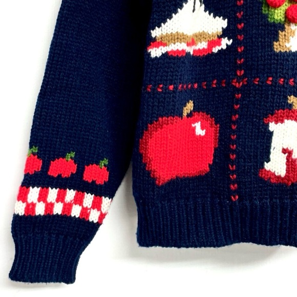 Eagles Eye Vintage 90s Kids Hand Knit A Is For Apple Navy Folk Art Sweater 6/6X - Picture 4 of 10